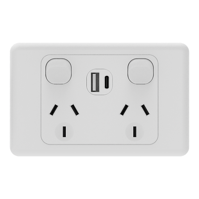 iSwitch - Base Series - Double Power Point 10A with USB A+C (5V/2.1A)