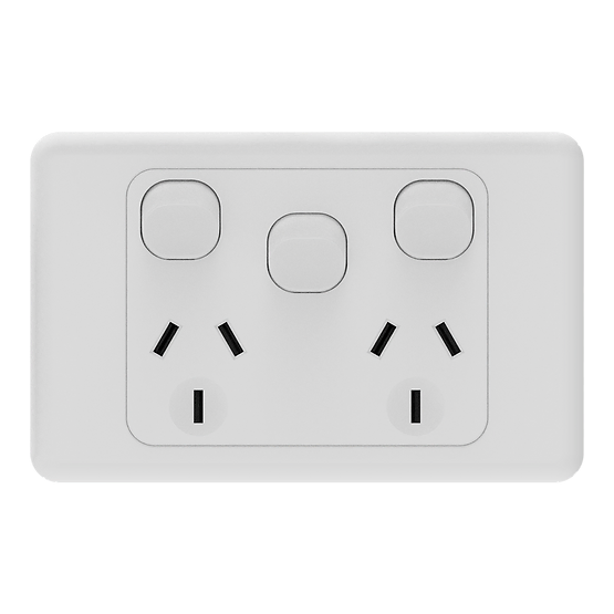 iSwitch - Base Series - Double Power Point with Extra Switch 10A Horizontal