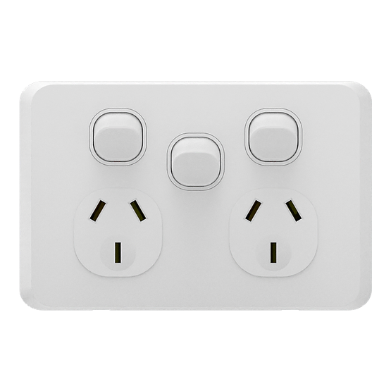 iSwitch - Edge Series - Double Power Point with Extra Switch 10A Horiztonal