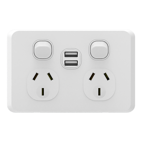 iSwitch - Edge Series - Double Power Point 10A with USB A+A (5V/2.1A)