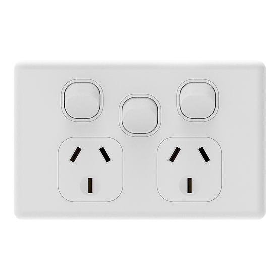 iSwitch - Prime Series - Double Power Point with Extra Switch 10A Horizontal