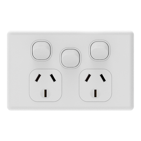 iSwitch - Prime Series - Double Power Point with Extra Switch 10A Horizontal