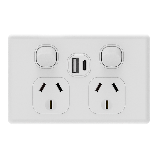 iSwitch - Prime Series - Double Power Point 10A with USB A+C (5V/2.1A)