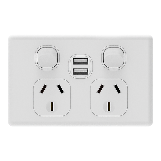 iSwitch - Prime Series - Double Power Point 10A with USB A+A (5V/2.1A)