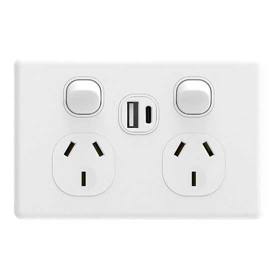 iSwitch - Trim Series - Double Power Point 10A with USB A+C (5V/2.1A)