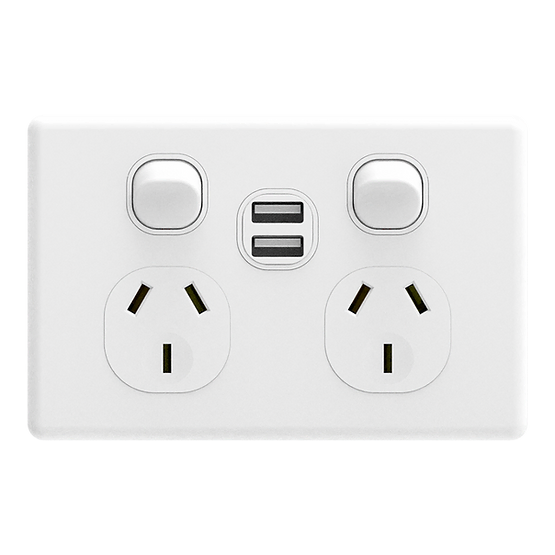 iSwitch - Trim Series - Double Power Point 10A with USB A+A (5V/2.1A)